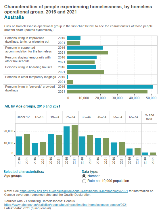 Homeless estimates - personal characteristics by operational group